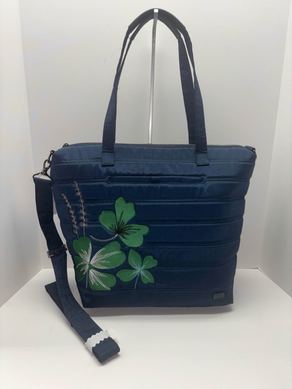 NWT Lug APOLLO in CLOVER Navy Blue Green Floral Embroidered with Removable Strap